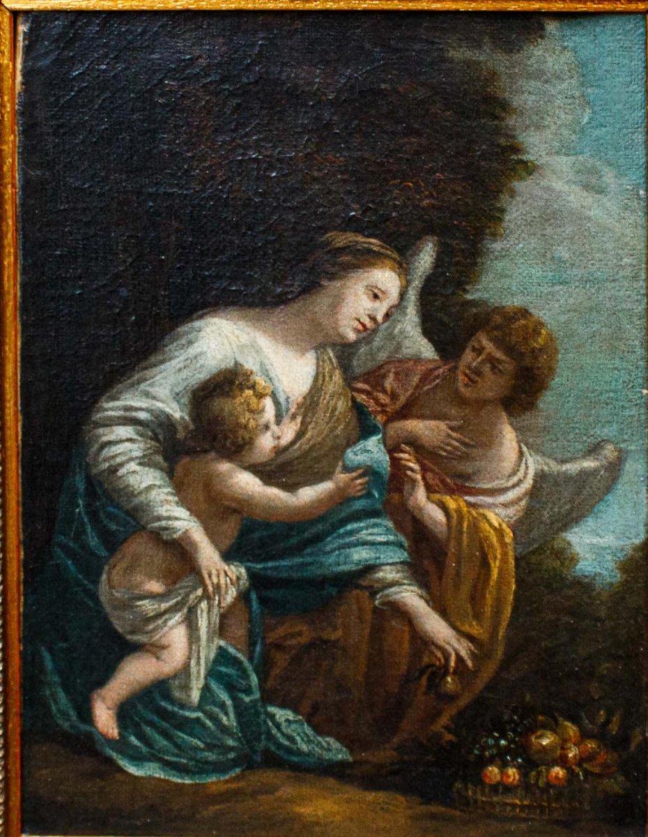 Scuola Romana, XVII secolo, Vergine con Bambino e angelo-photo-2