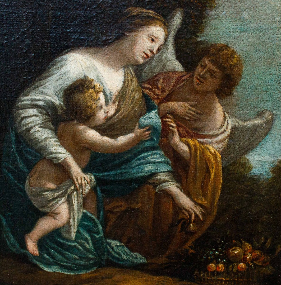 Scuola Romana, XVII secolo, Vergine con Bambino e angelo-photo-3