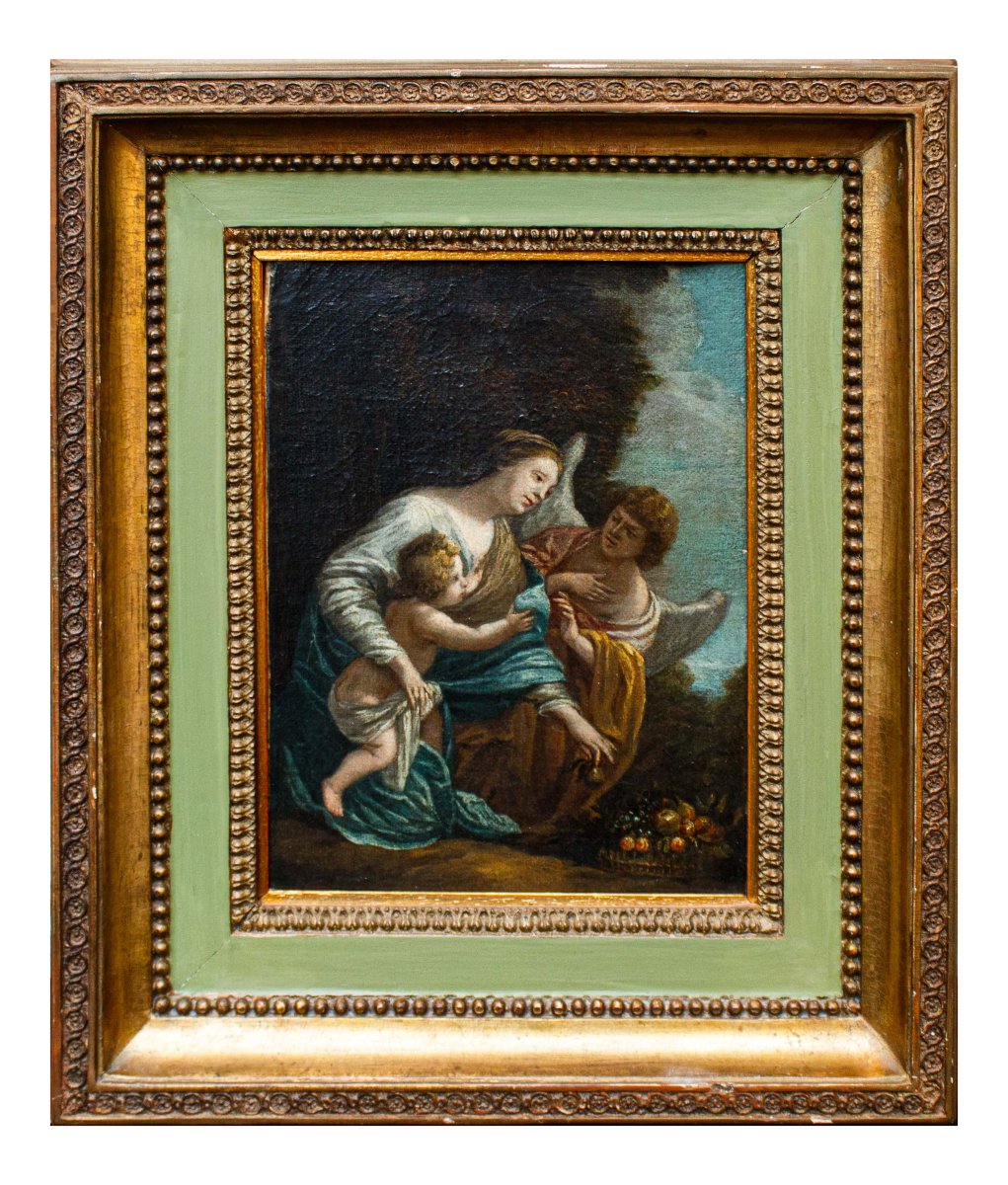 Scuola Romana, XVII secolo, Vergine con Bambino e angelo