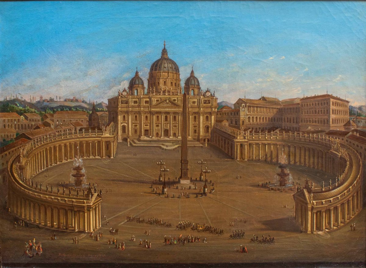 Joseph Bolzern (Kriens 1828, –Roma, 1901), Basilica di San Pietro e colonnato antistante-photo-2