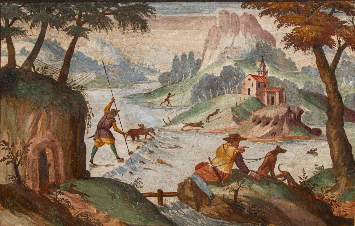 Pietro Baschenis (Bergamo, 1590-1600 –  1630), Coppia di paesaggi fantastici-photo-1