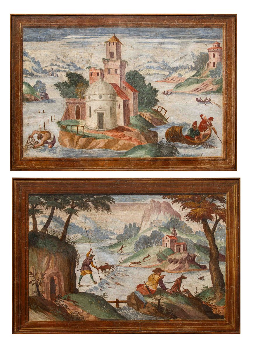 Pietro Baschenis (Bergamo, 1590-1600 –  1630), Coppia di paesaggi fantastici
