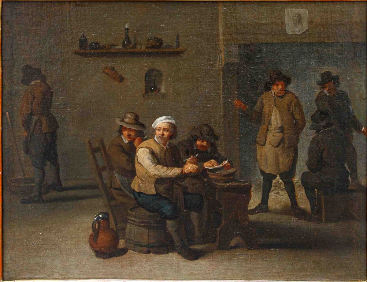 Seguace di David Teniers (Anversa, 1610 – Bruxelles, 1690), Locanda con fumatori-photo-2