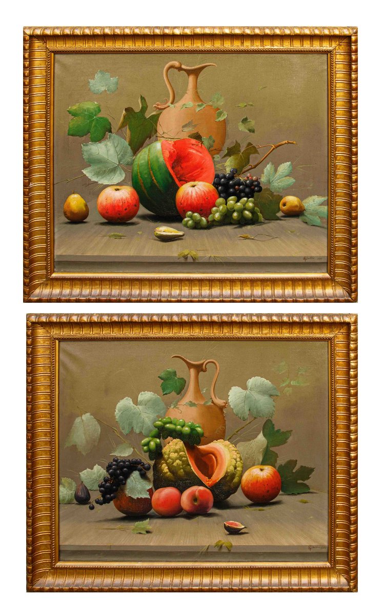 Cleto Gibello (Callabiana, 1892 – Torino, 1944), Coppia di nature morte con frutta e brocca