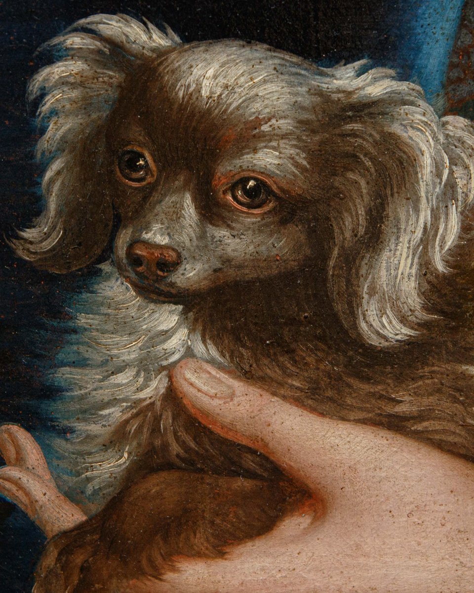Pittore lombardo del XVIII secolo, Ritratto di gentildonna con cagnolino e rosa-photo-7