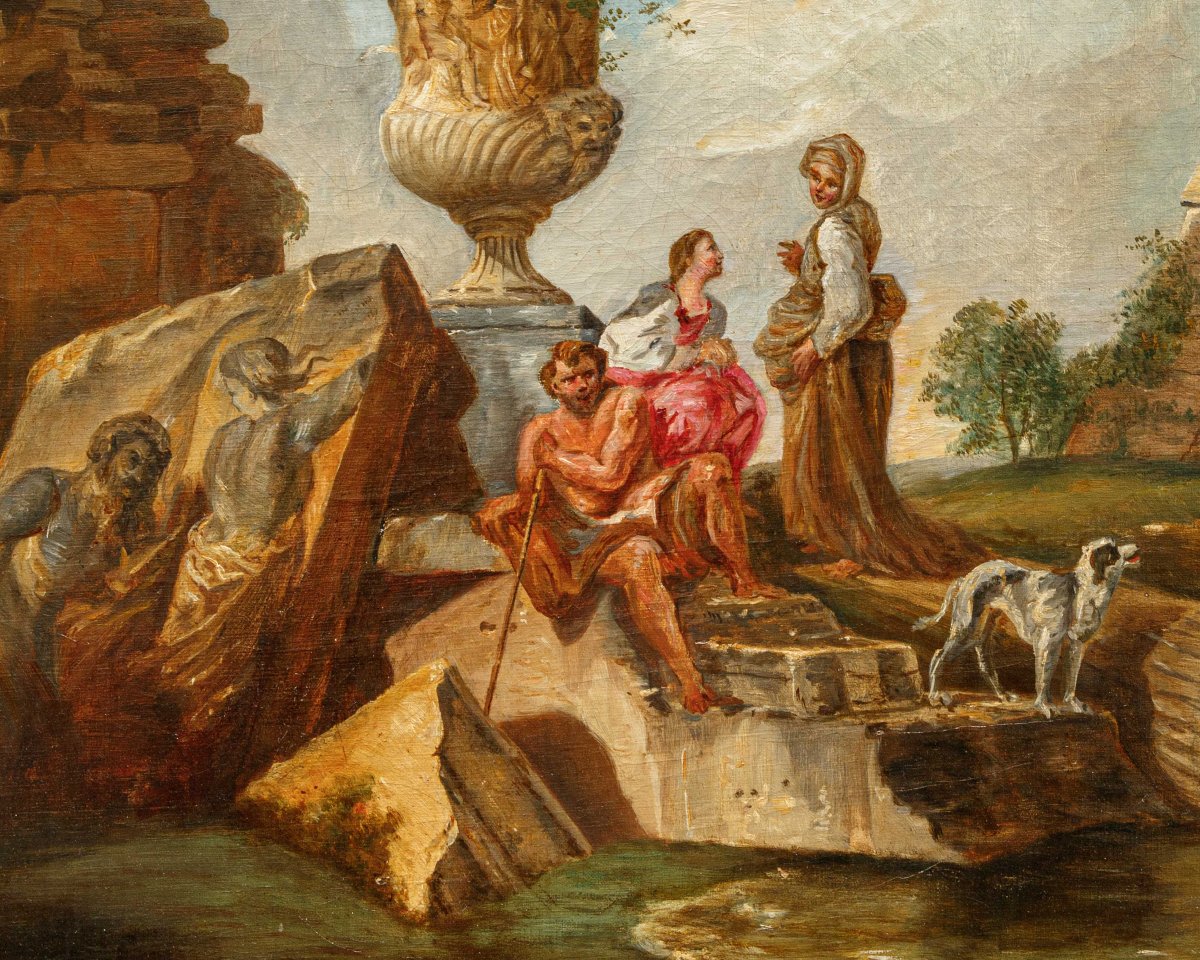 Fine del XVIII secolo, da Giovanni Paolo Panini, Capriccio di Rovine con la Piramide Cestia-photo-2