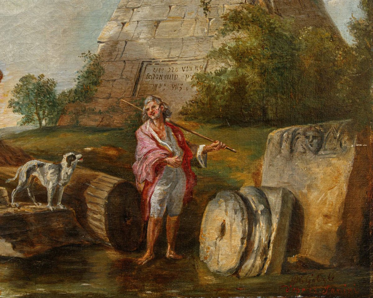 Fine del XVIII secolo, da Giovanni Paolo Panini, Capriccio di Rovine con la Piramide Cestia-photo-3
