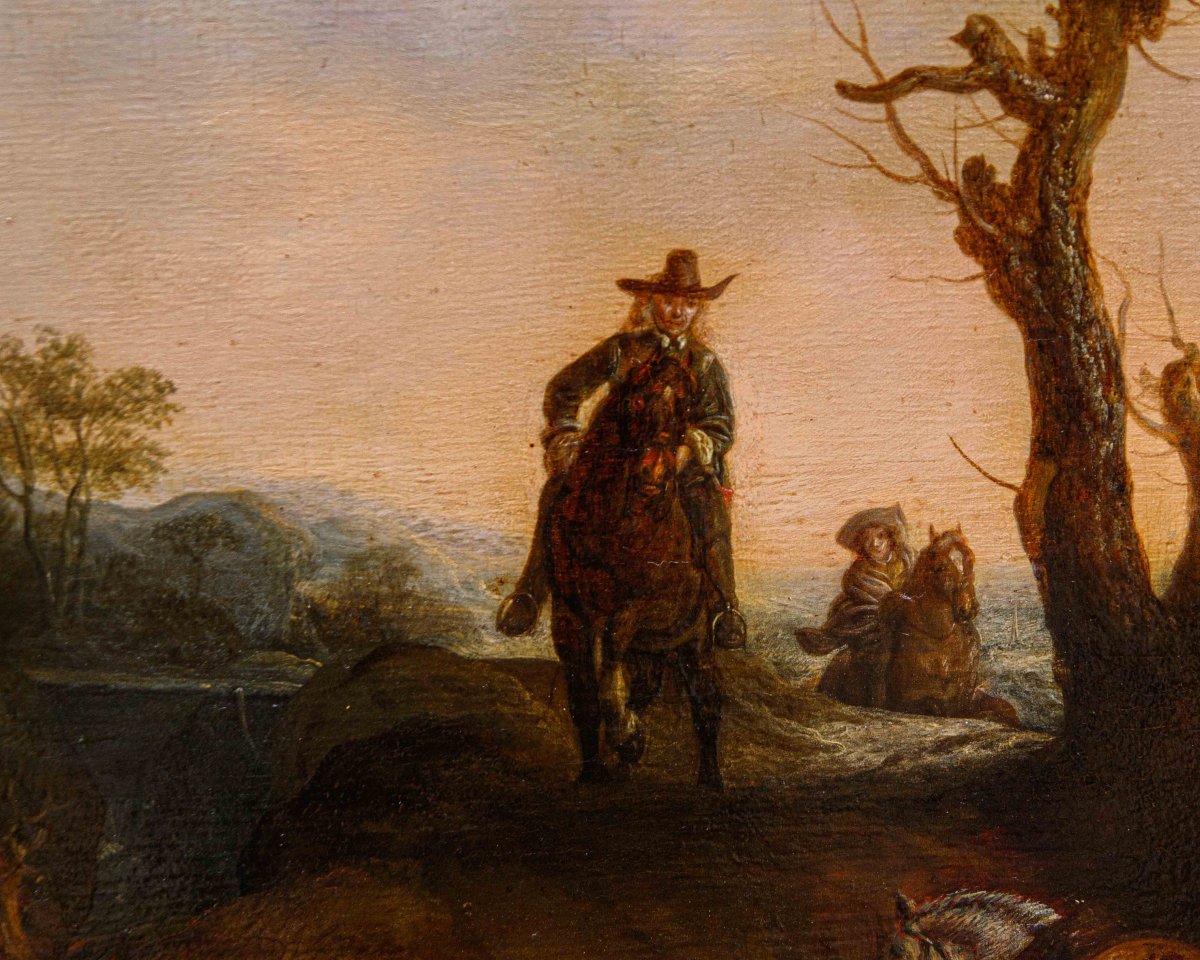 Seguace di Dirk Stoop (Dordrecht, 1610 – Utrecht, 1686), Sentiero con viandanti-photo-4
