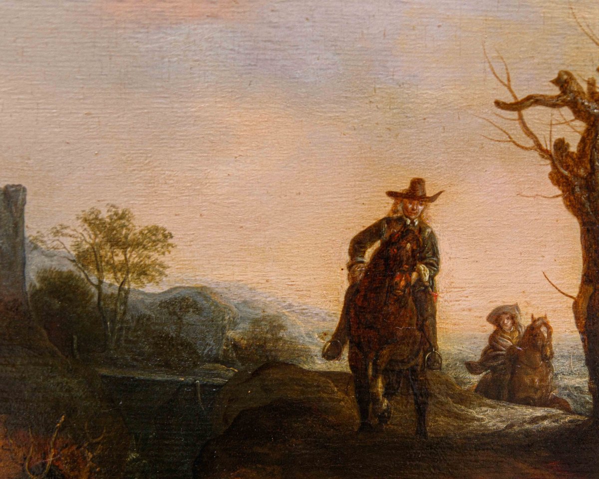 Seguace di Dirk Stoop (Dordrecht, 1610 – Utrecht, 1686), Sentiero con viandanti-photo-6