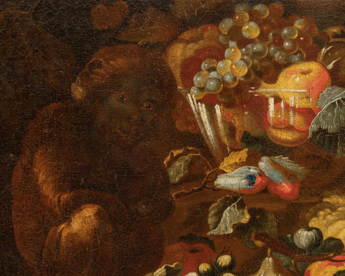 Bottega degli Spadino, Natura morta con frutta, zucca e scimmia-photo-1