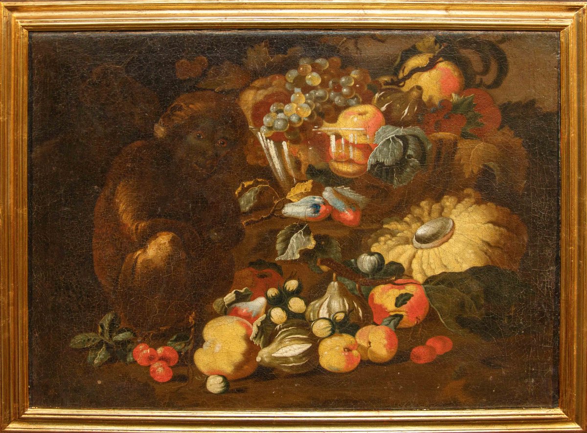 Bottega degli Spadino, Natura morta con frutta, zucca e scimmia