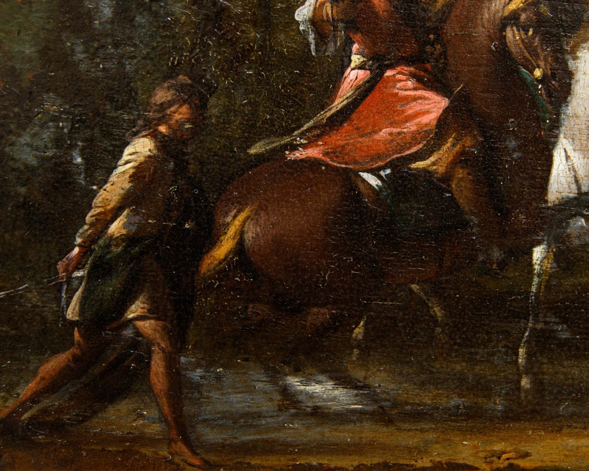 Jan Wyck (1645 - 1702), bottega di, Coppia di nobili a caccia-photo-6