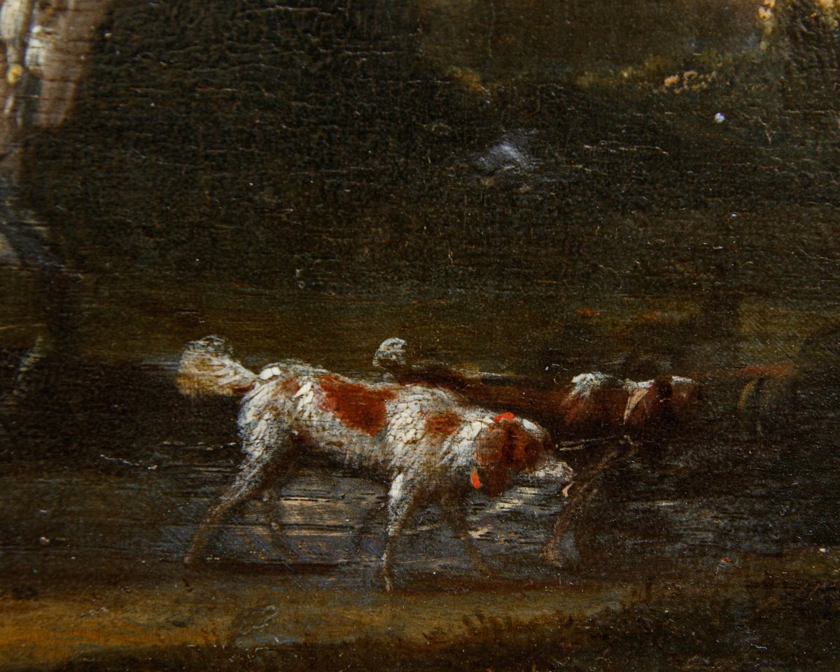 Jan Wyck (1645 - 1702), bottega di, Coppia di nobili a caccia-photo-8