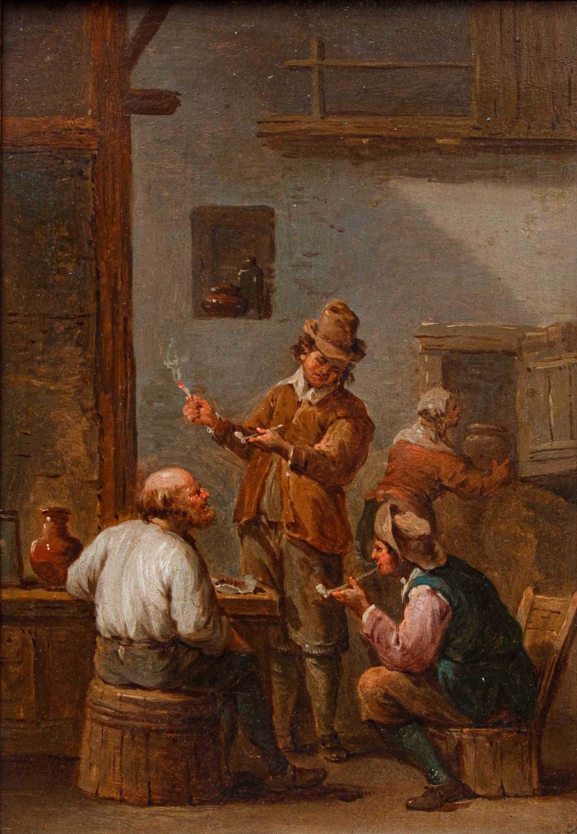 Bottega di Jan Thomas van Kessel (Anversa, 1677-1741), Scena di taverna con fumatori-photo-2