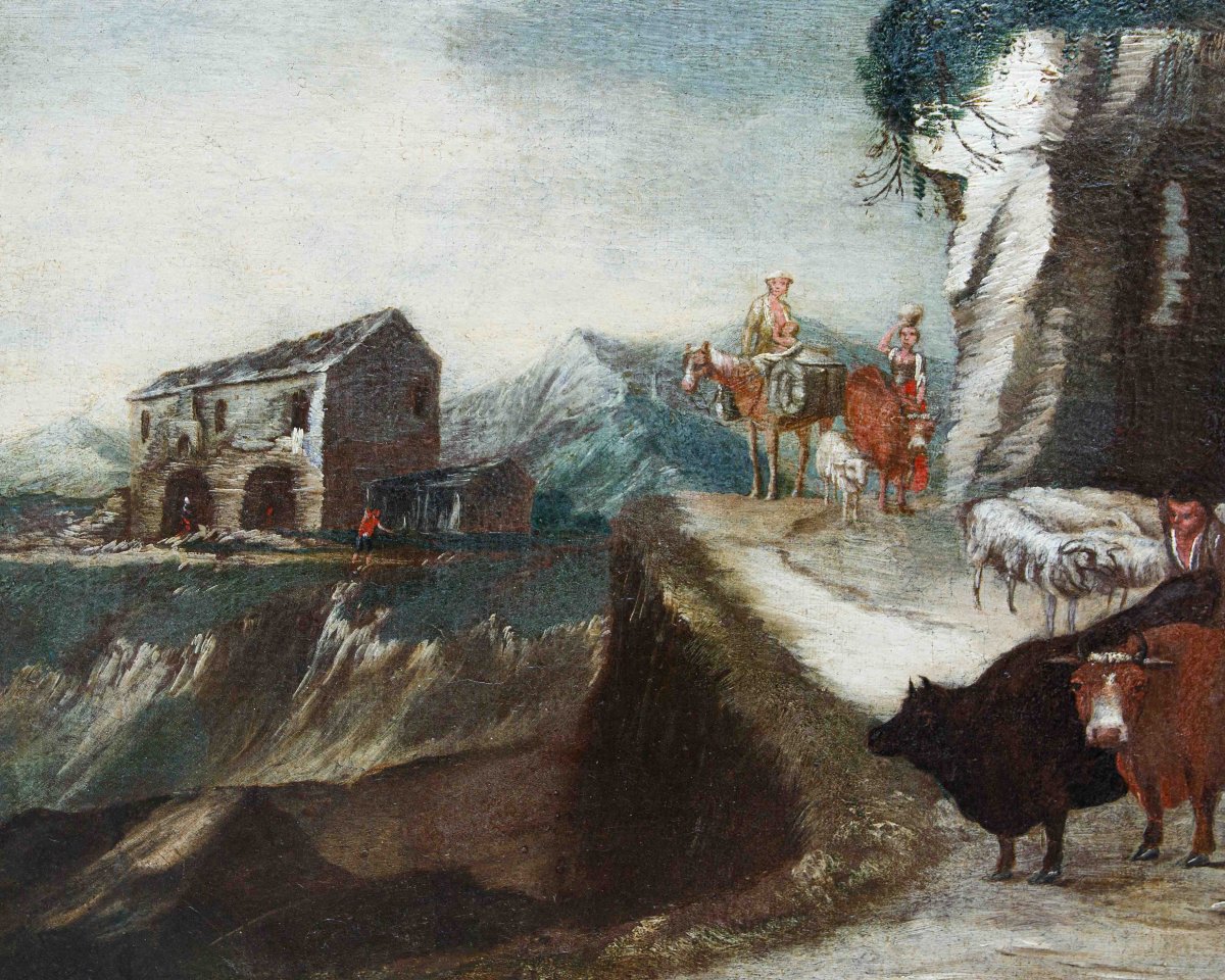 Antonio Travi detto il Sestri (1608 - 1665),Paesaggio con rovine, contadini e pastori-photo-4
