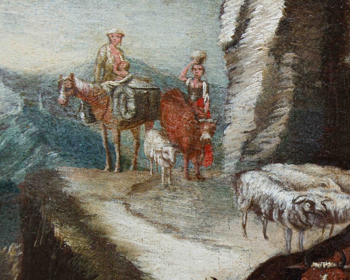 Antonio Travi detto il Sestri (1608 - 1665),Paesaggio con rovine, contadini e pastori-photo-4