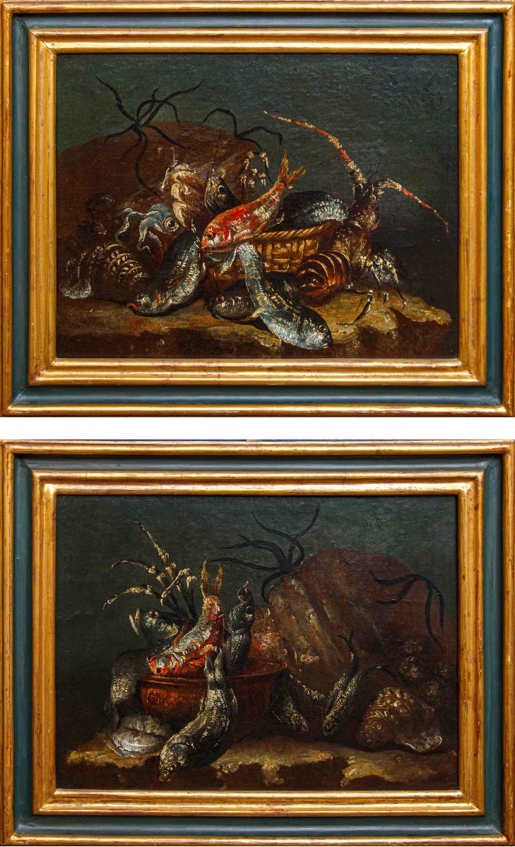 Scuola napoletana, XVII secolo, Nature morte con pesci