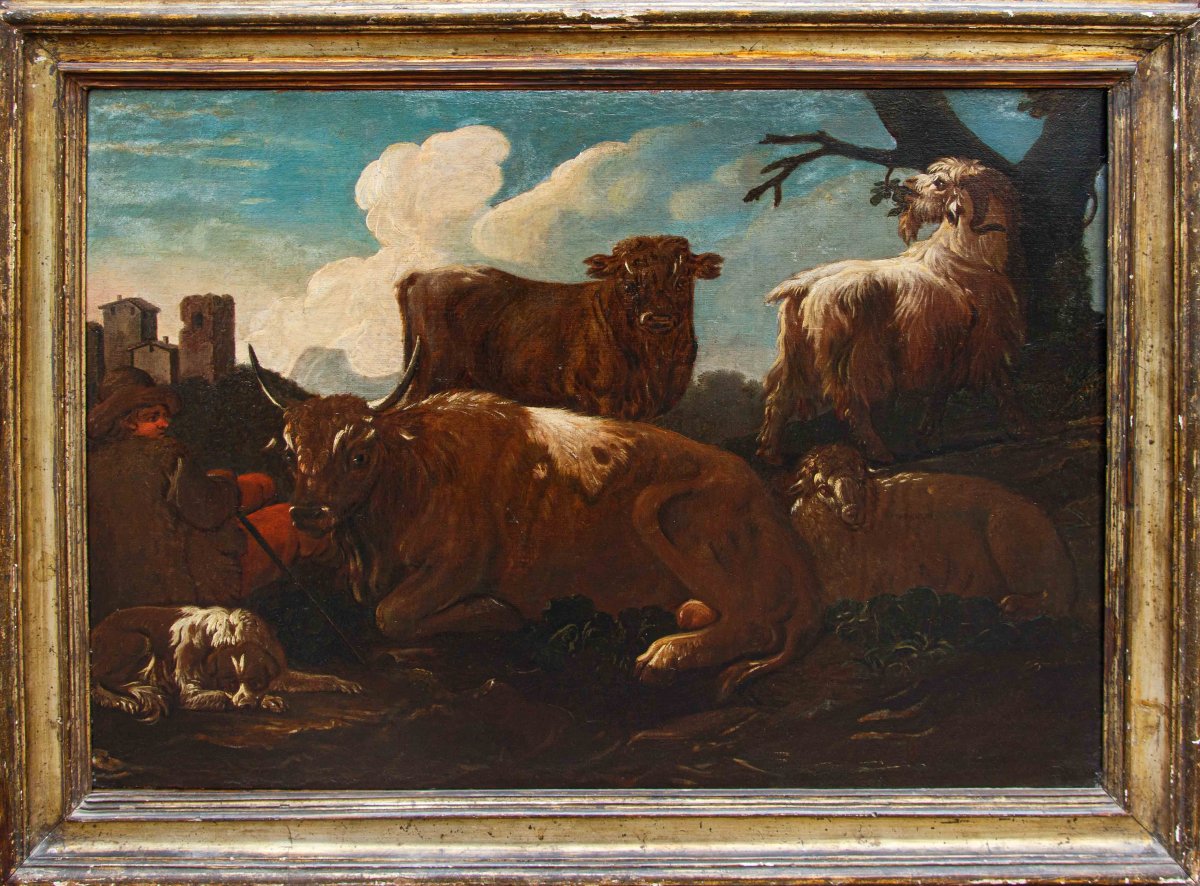 Jacob Roos, detto Rosa da Napoli, Pastore con armenti – Toro assalito da cani-photo-4