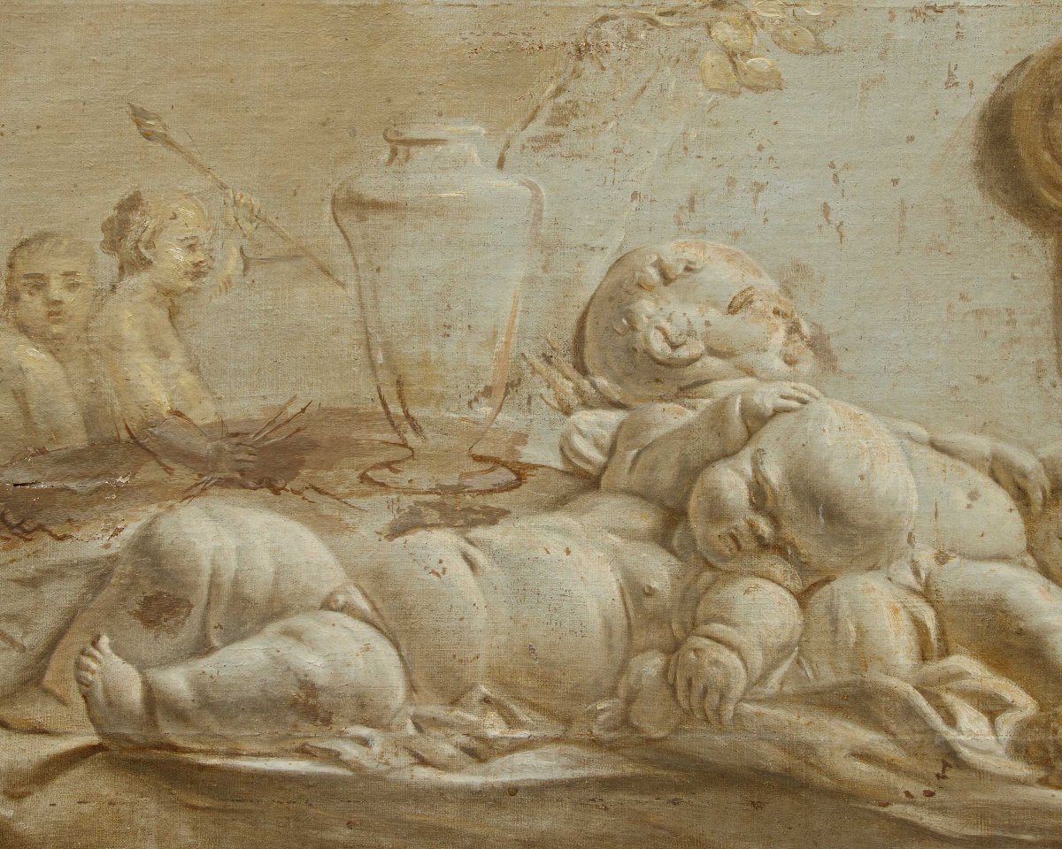 Francia, seconda metà del XVIII secolo, Trompe l’oeil di un bassorilievo in marmo con putti-photo-3