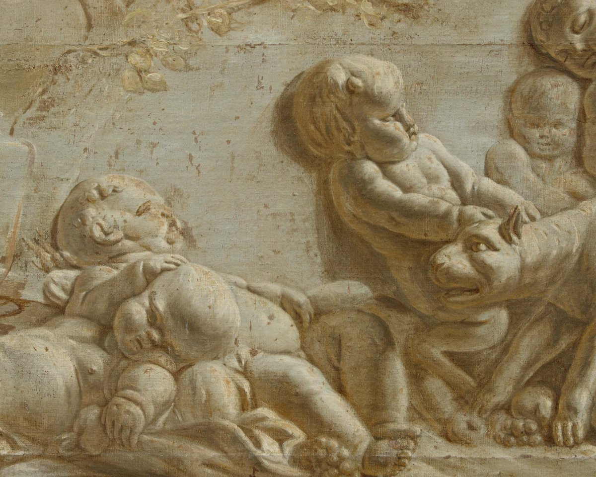 Francia, seconda metà del XVIII secolo, Trompe l’oeil di un bassorilievo in marmo con putti-photo-4