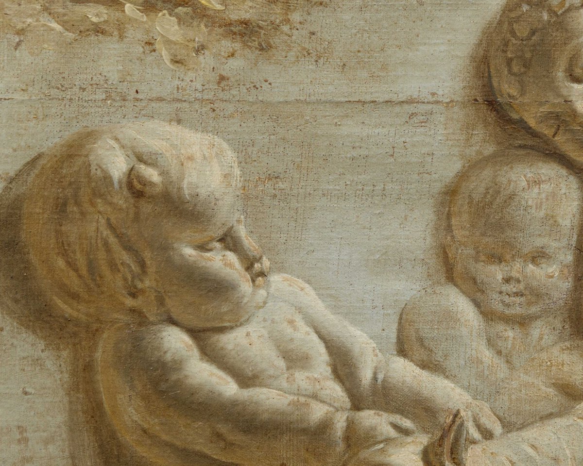 Francia, seconda metà del XVIII secolo, Trompe l’oeil di un bassorilievo in marmo con putti-photo-2