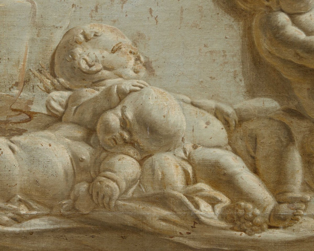 Francia, seconda metà del XVIII secolo, Trompe l’oeil di un bassorilievo in marmo con putti-photo-3