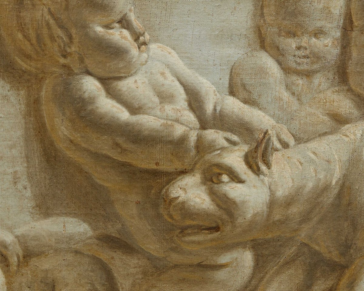 Francia, seconda metà del XVIII secolo, Trompe l’oeil di un bassorilievo in marmo con putti-photo-5