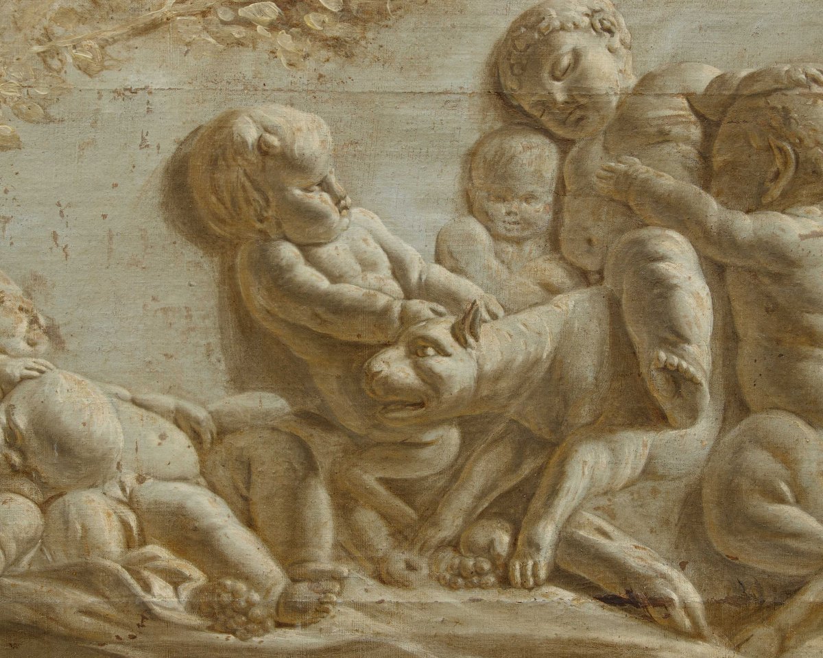 Francia, seconda metà del XVIII secolo, Trompe l’oeil di un bassorilievo in marmo con putti-photo-7