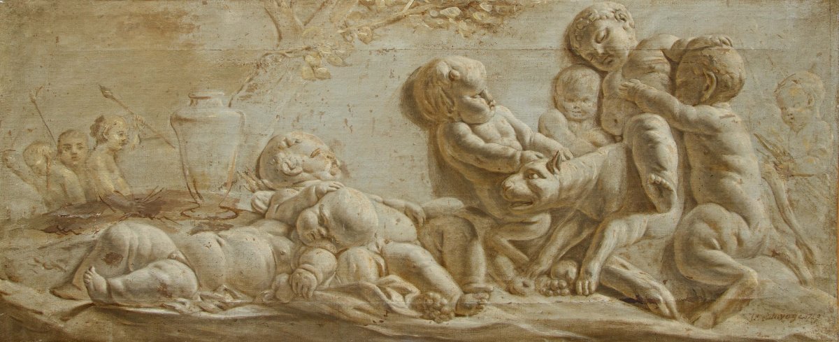 Francia, seconda metà del XVIII secolo, Trompe l’oeil di un bassorilievo in marmo con putti