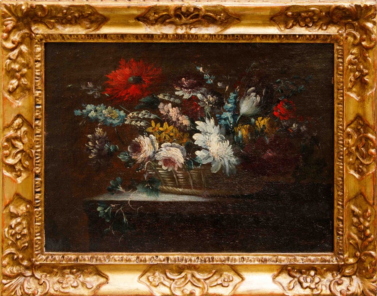 Scuola napoletana del XVIII secolo, Vaso e cesto di fiori-photo-3