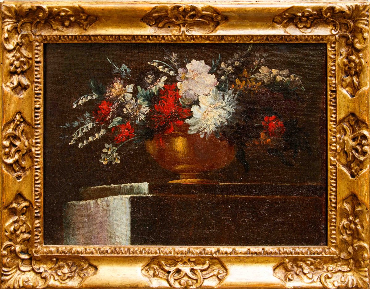 Scuola napoletana del XVIII secolo, Vaso e cesto di fiori-photo-4