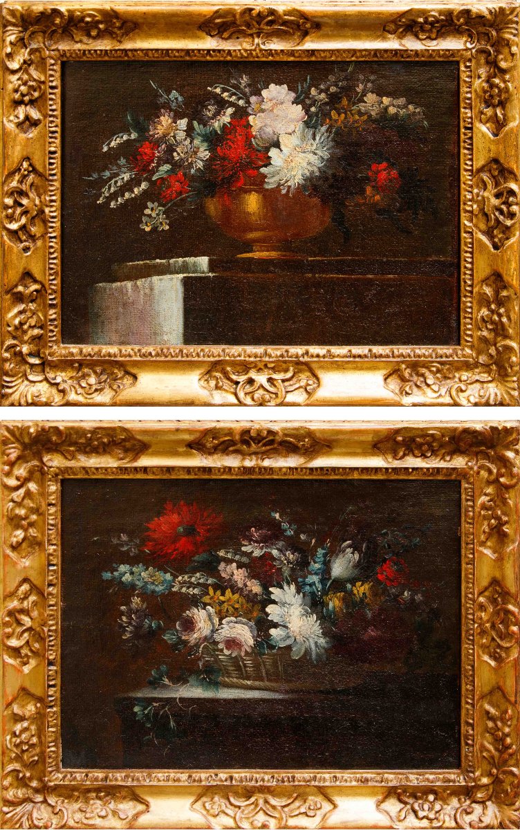 Scuola napoletana del XVIII secolo, Vaso e cesto di fiori