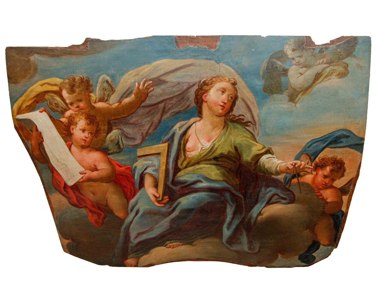 Scuola emiliana, XVIII secolo, Allegorie della Geometria e della Poesia-photo-2