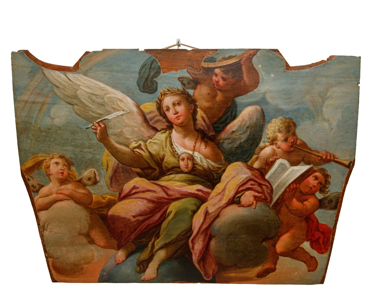 Scuola emiliana, XVIII secolo, Allegorie della Geometria e della Poesia-photo-3