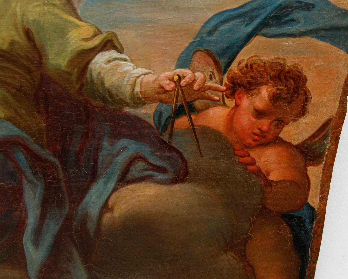 Scuola emiliana, XVIII secolo, Allegorie della Geometria e della Poesia-photo-3