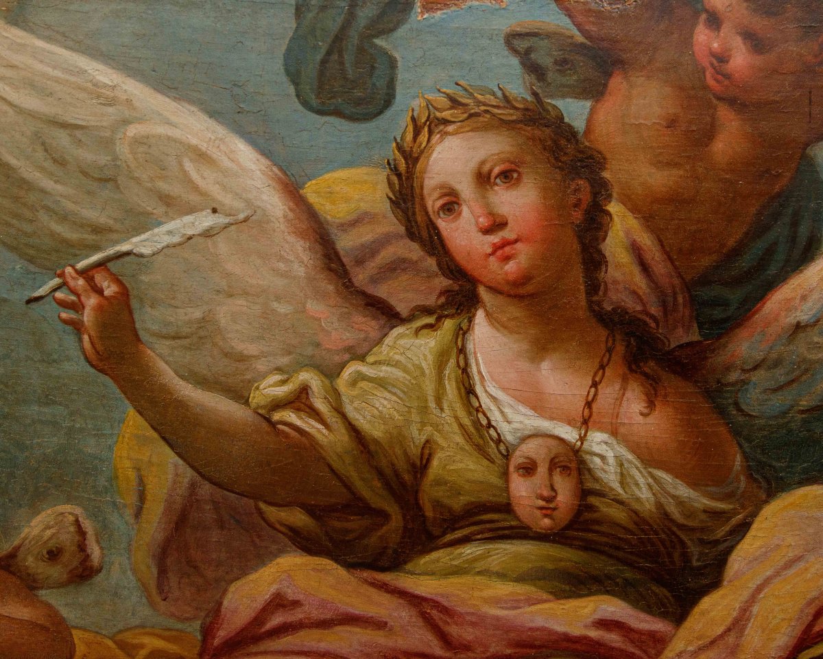 Scuola emiliana, XVIII secolo, Allegorie della Geometria e della Poesia-photo-5