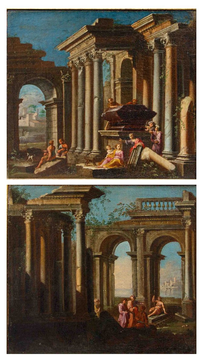 Alberto Carlieri (Roma, 1672 - 1720 ca.), Capricci con figure-photo-2