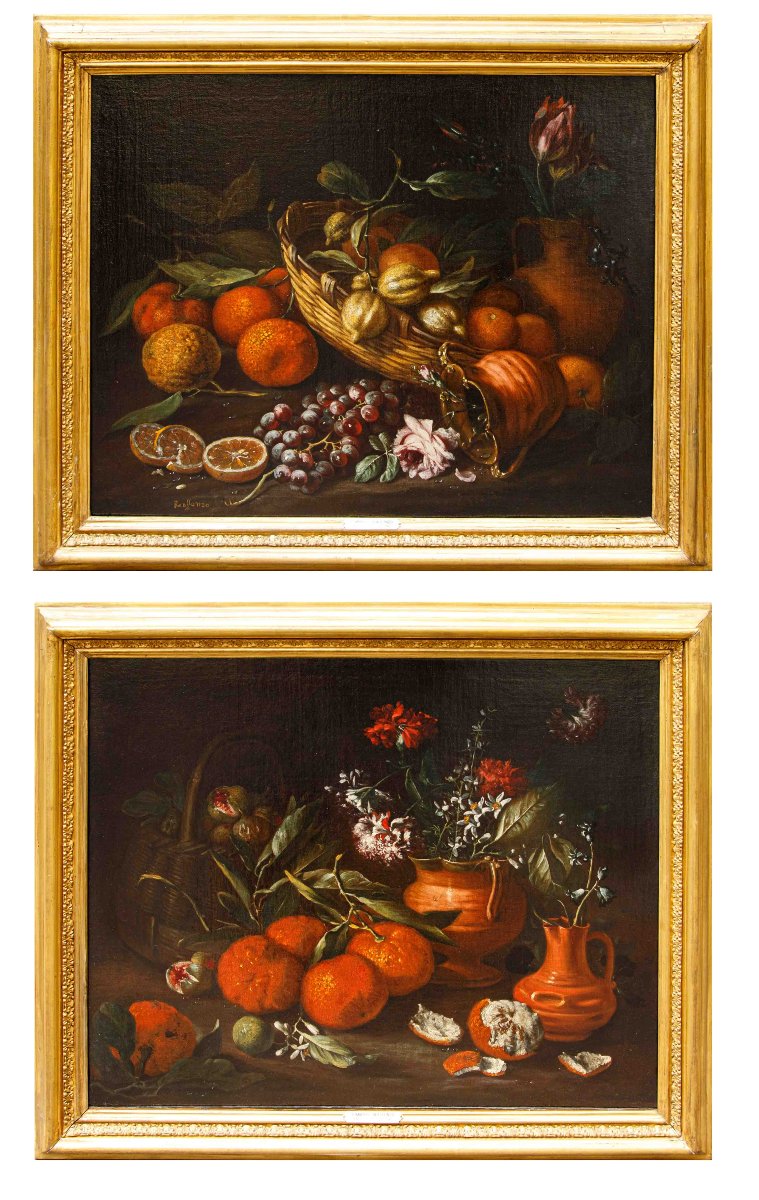 Tommaso Realfonzo, detto Masillo (1677 – 1743) Nature morte di frutta e fiori all’aperto