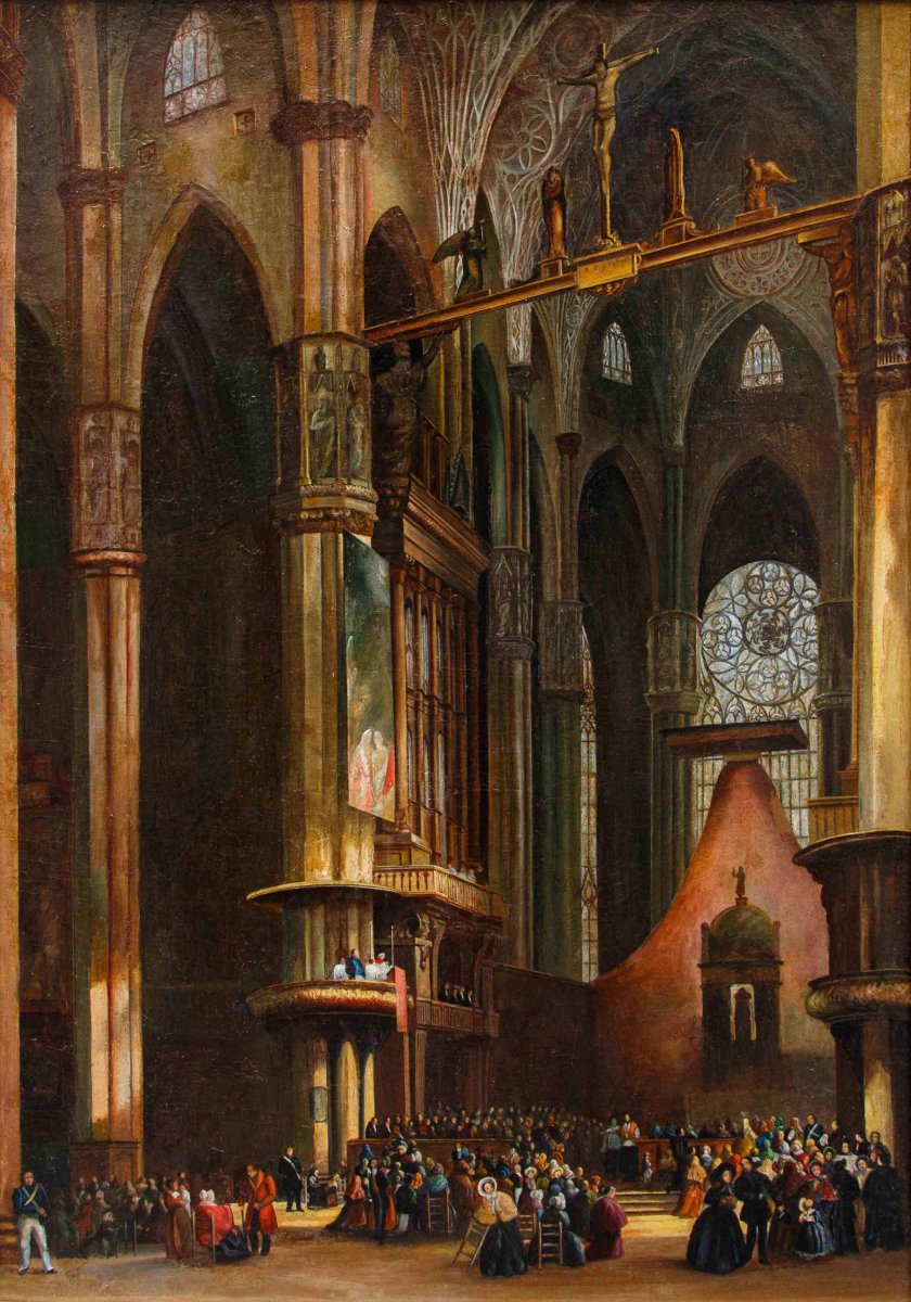 Scuola lombarda del XIX secolo, Interno del Duomo di Milano-photo-2