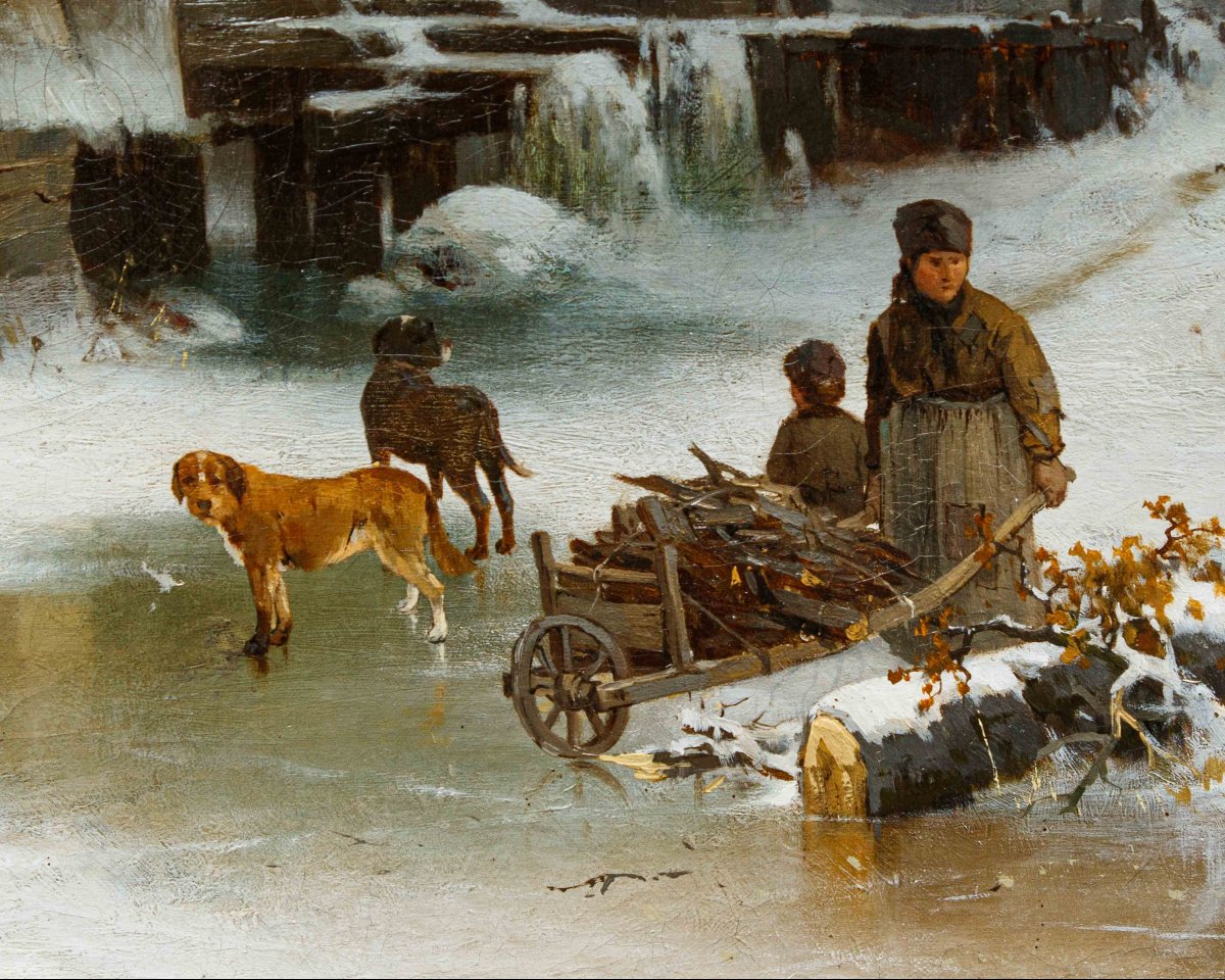 Karl Adam Heinisch (Prudnik (PL), 1847 – 1923), Paesaggio invernale con ruscello ghiacciato-photo-1