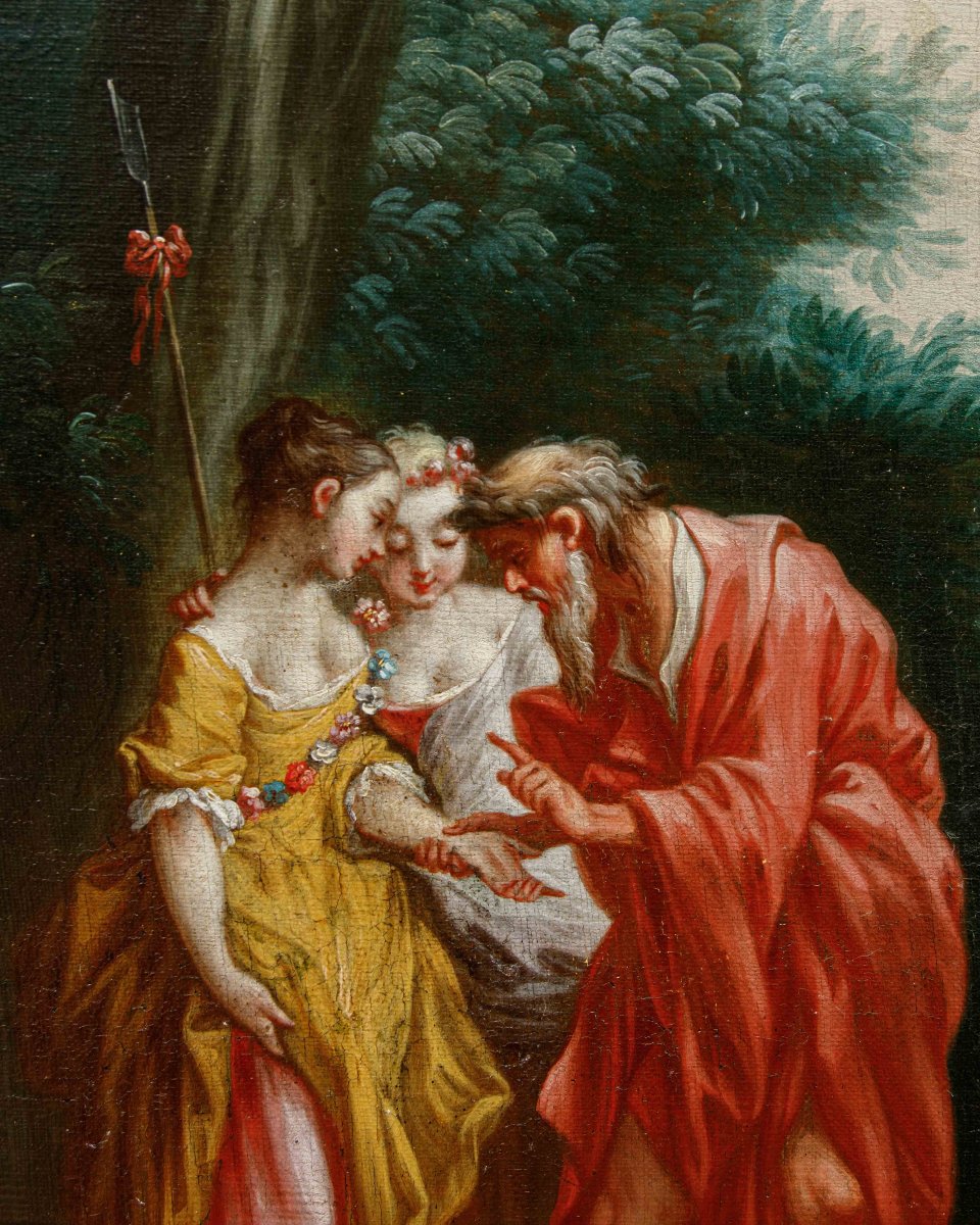 Seguace di François Boucher (Parigi, 1703 - 1770), Paesaggio con la buona ventura-photo-3