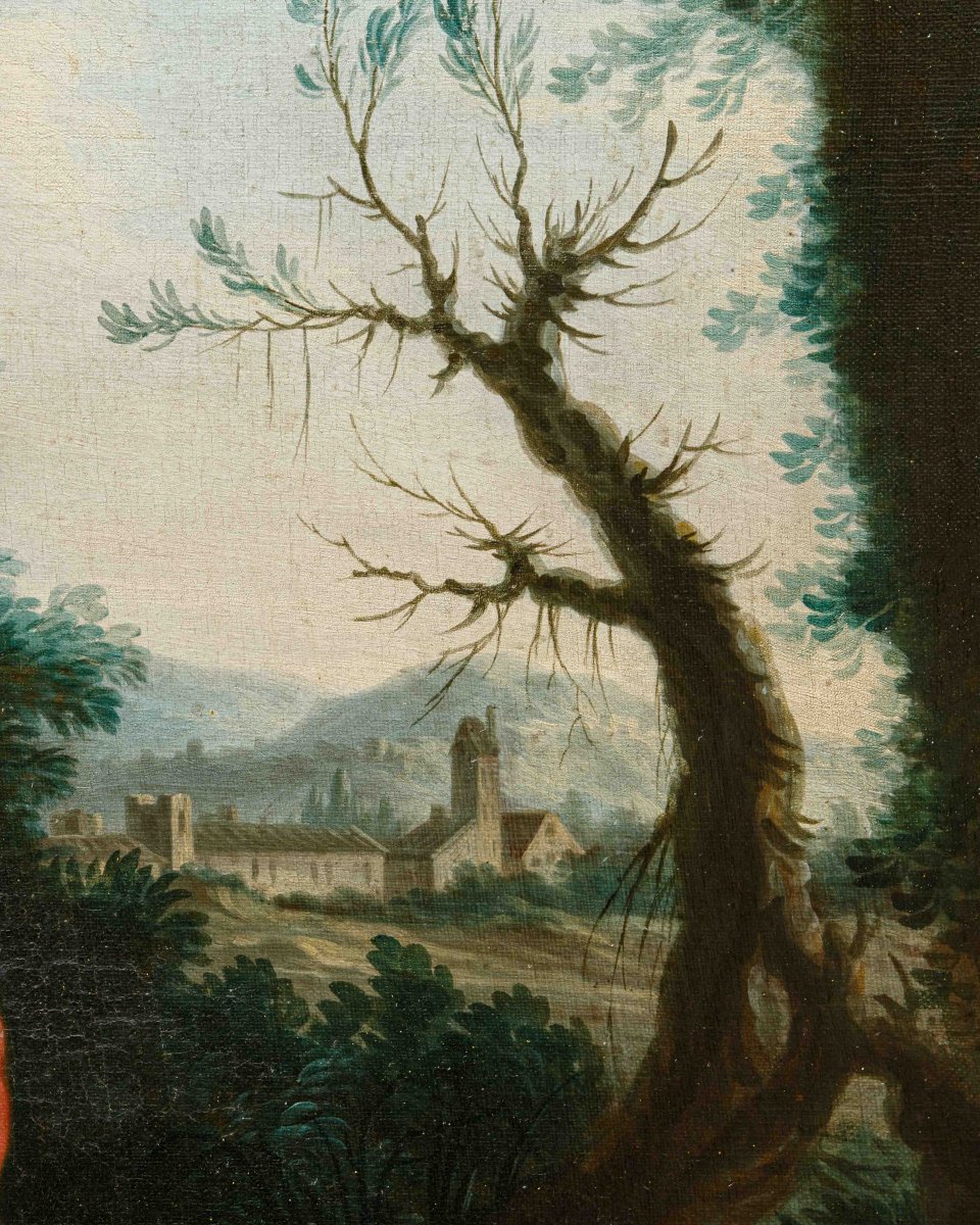 Seguace di François Boucher (Parigi, 1703 - 1770), Paesaggio con la buona ventura-photo-5