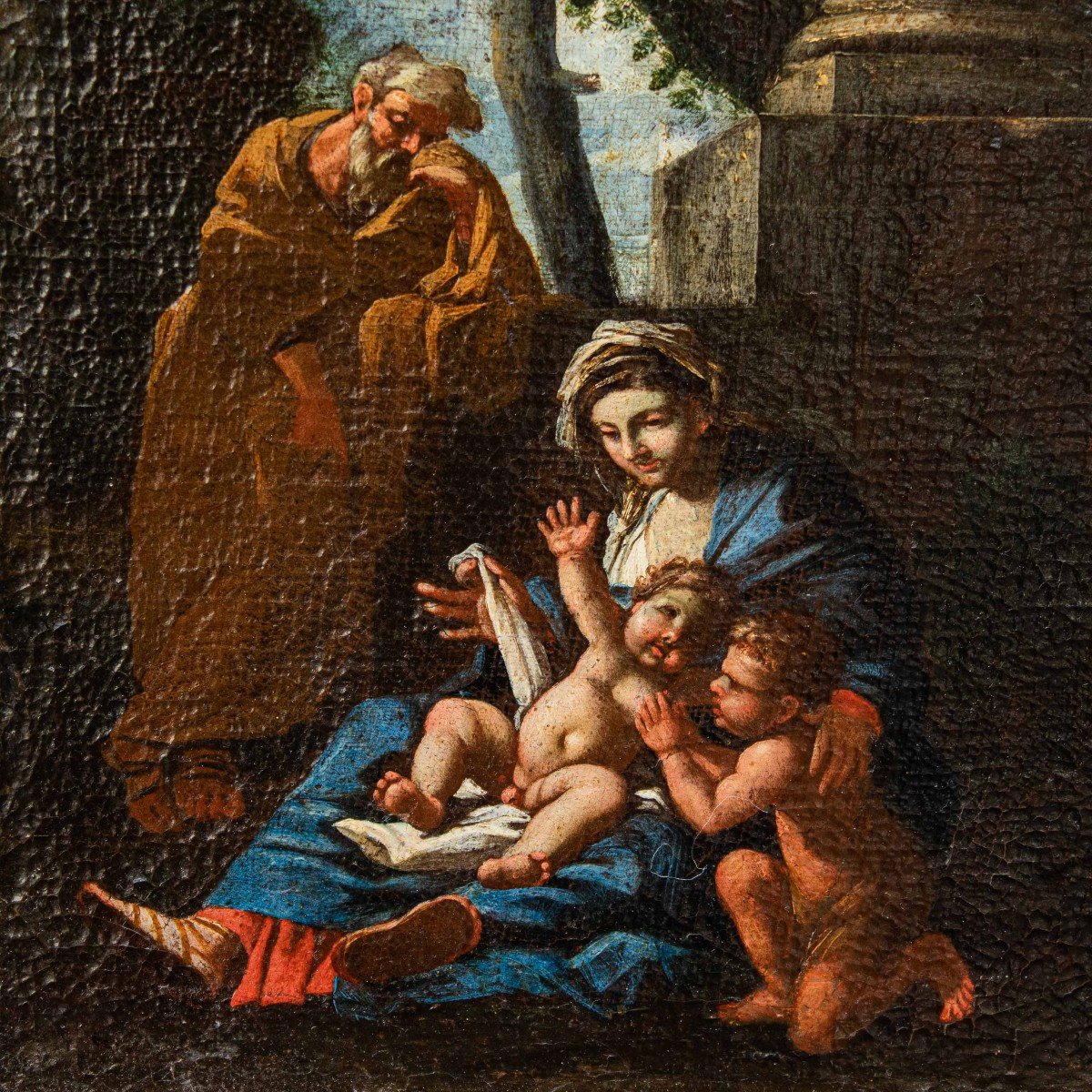 Sainte Famille Avec San Giovannino, XVIIe Siècle, école émilienne-photo-3