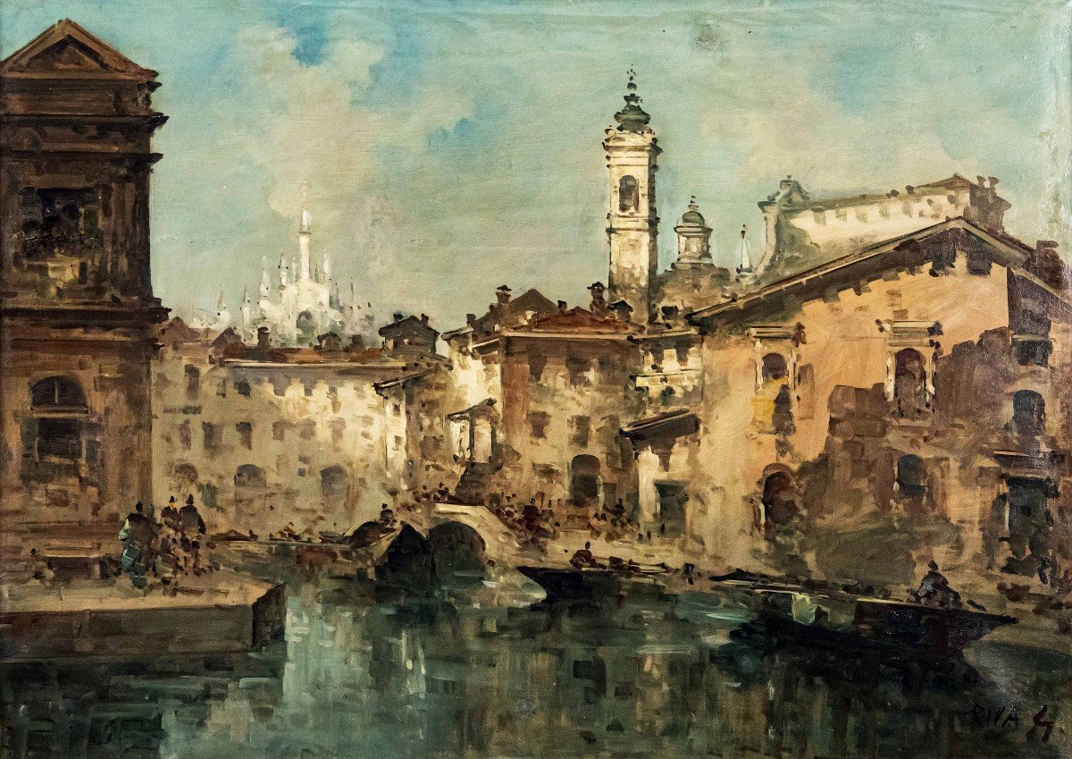 Vue Du Naviglio Avec Le Duomo, G. Riva (1834 - 1916)-photo-2