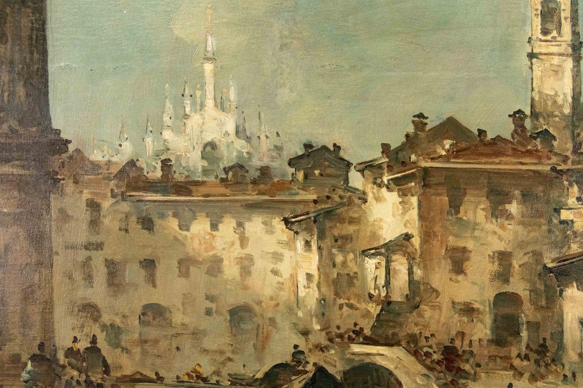 Vue Du Naviglio Avec Le Duomo, G. Riva (1834 - 1916)-photo-4