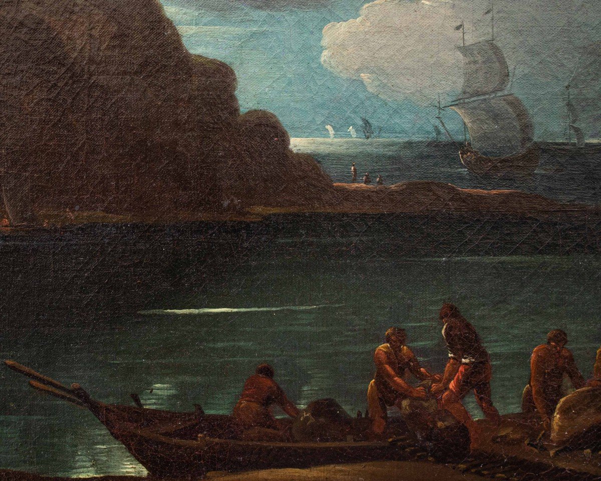XVIII secolo, veduta costiera di notte-photo-3