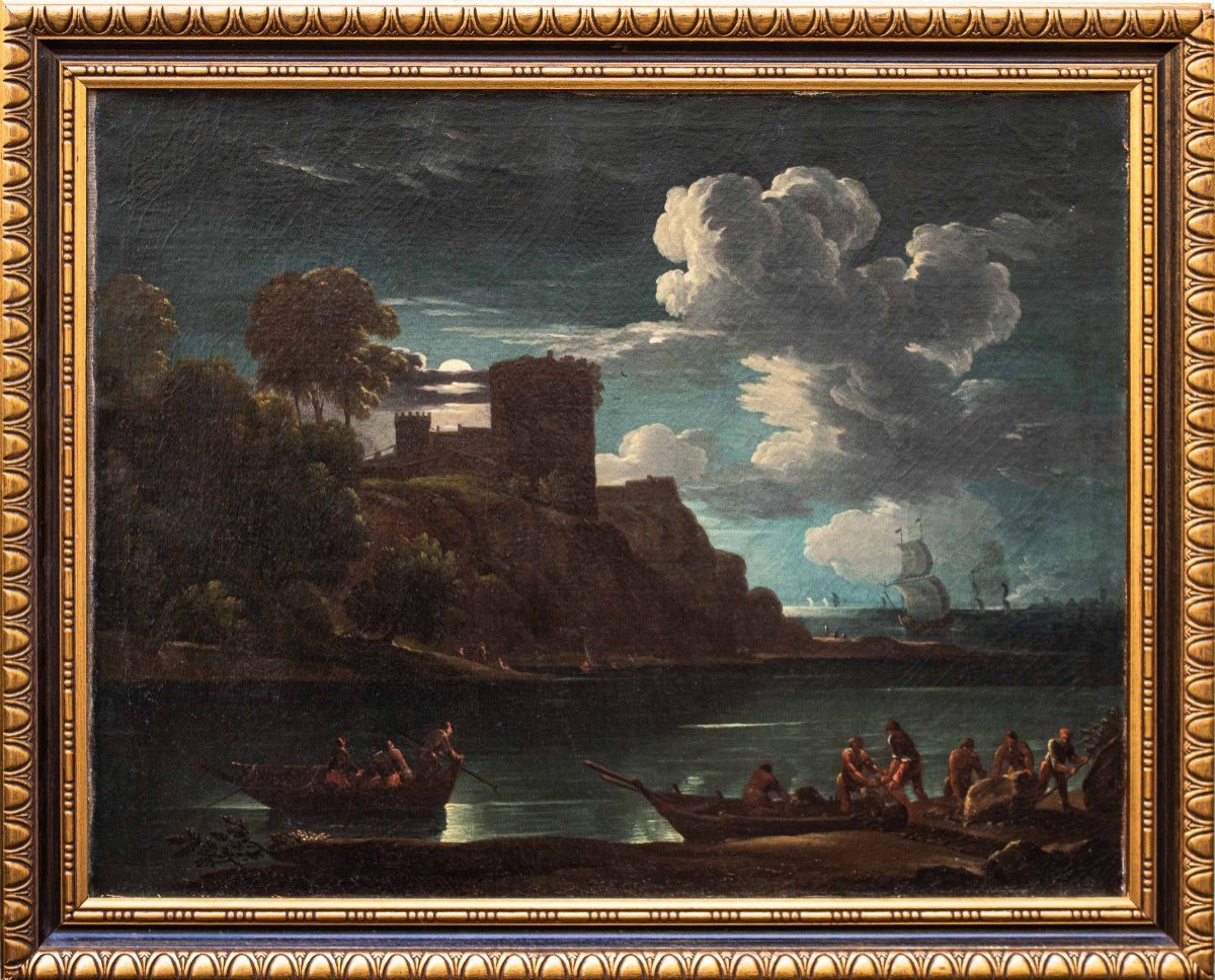 XVIII secolo, veduta costiera di notte