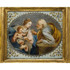 Sacra famiglia con uccellino, seguace di Simon Vouet (Parigi, 1590-1649)