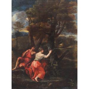 Scuola romana, XVII secolo Angelica e Medoro incidono i propri nomi sull albero
