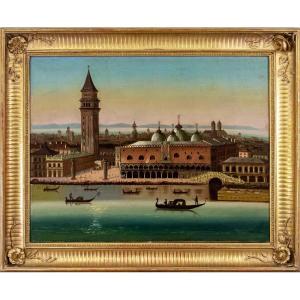Scuola veneta, XIX secolo, Veduta di Venezia con Palazzo Ducale e l’orizzonte della Laguna